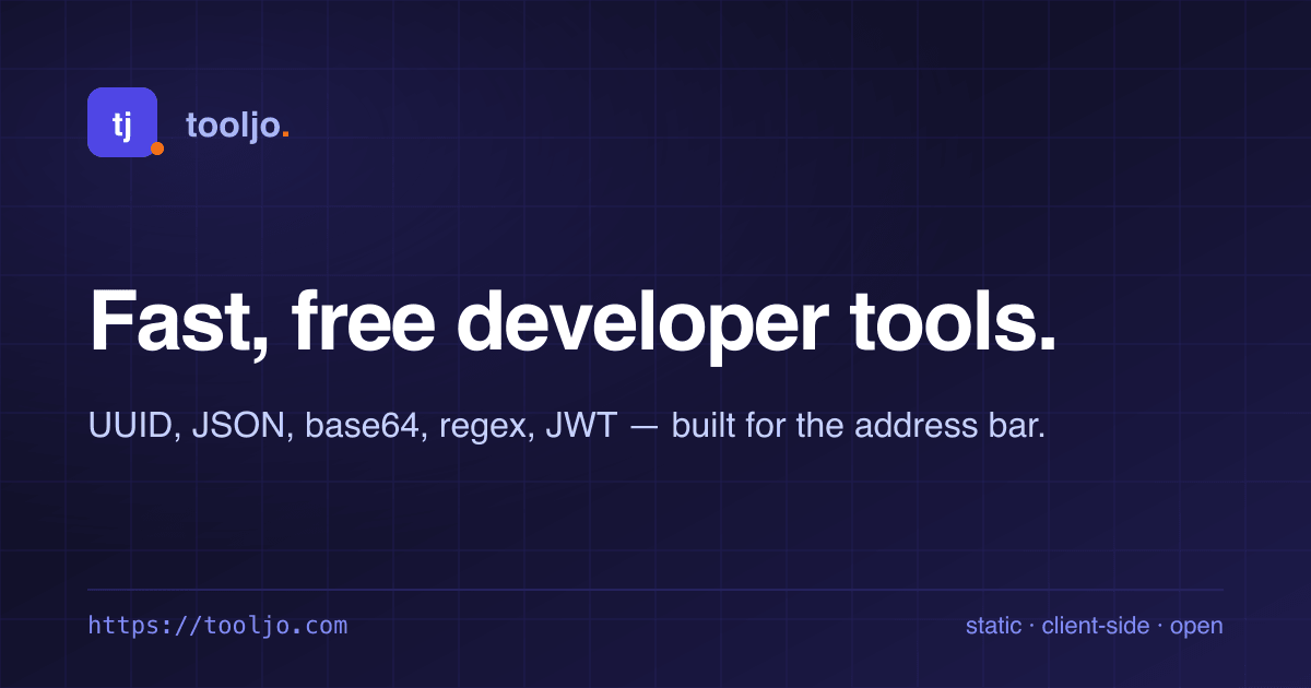 tooljo — fast, free tools for developers, finance, fitness, marketing ...
